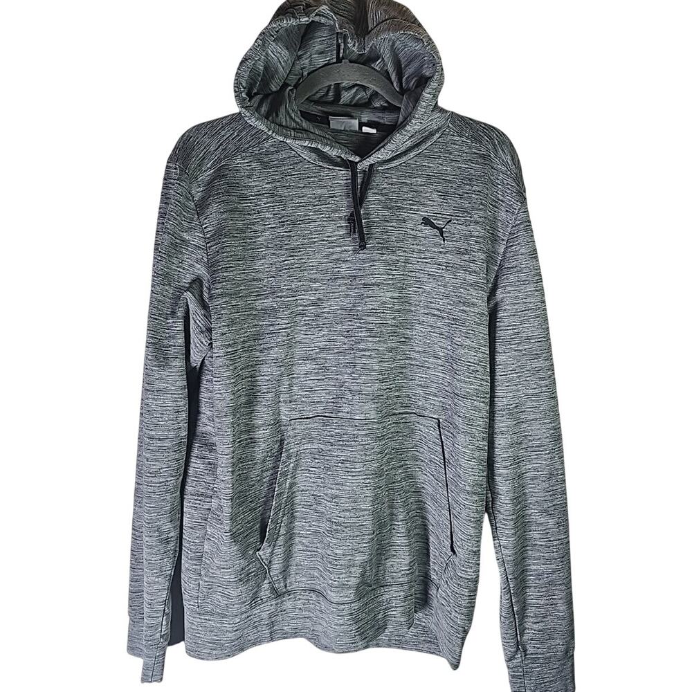 PUMA Pullover Kangaroo Pocket Hoodie Gray Stretch Mens Medium Casual